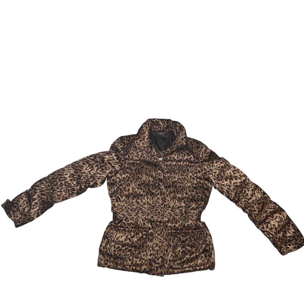 Zara Leopard Print Belted Puffer Jacket M